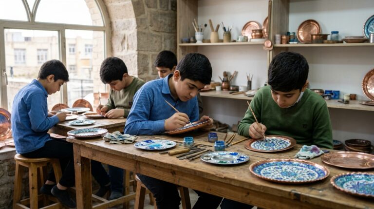 کلاس میناکاری روی مس و سفالگری کودکان و نوجوانان کانون سلمان قم